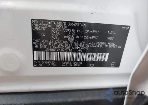 2024 Toyota Rav4 Hybrid Xle из США, поврежденный, VIN JTMRWRFV2RD270110